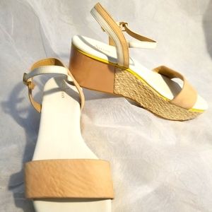 Cole Haan wedge sandals Beige suede white Size 10B Heel 2.5 inches